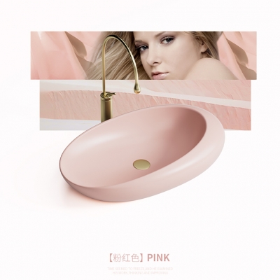 oval egg shape wash basin in matt pink color for project